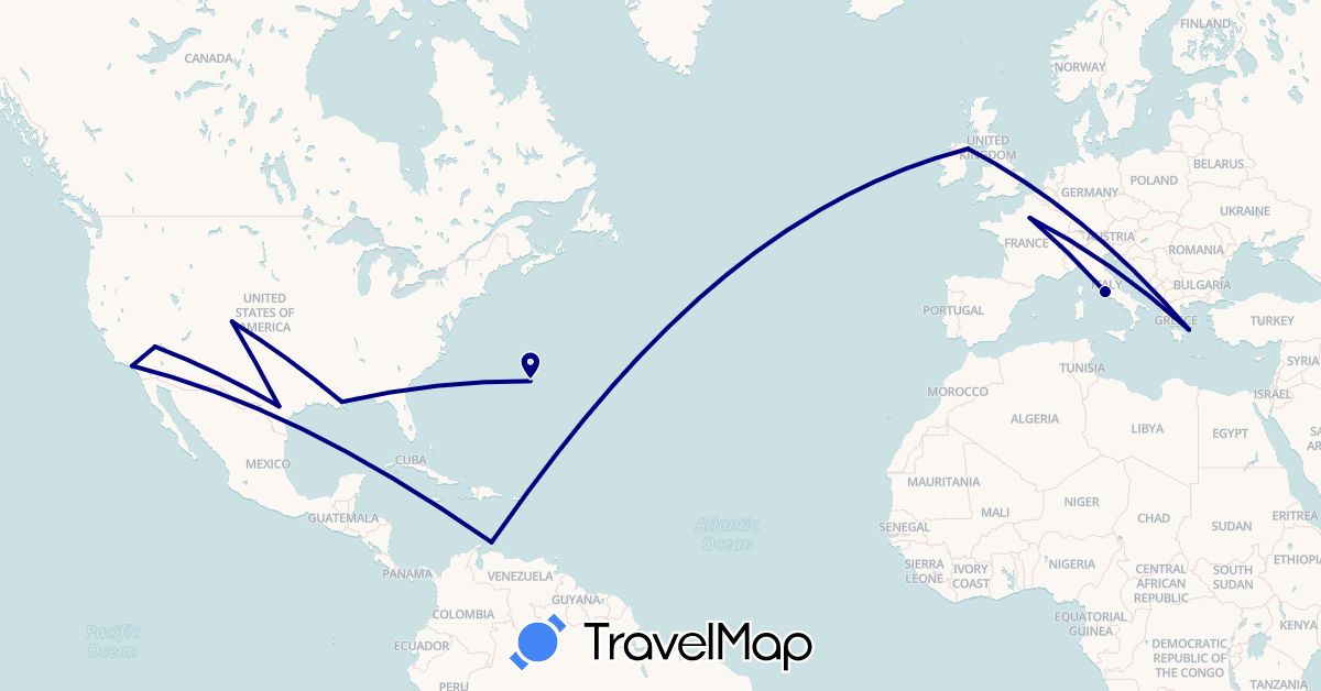 TravelMap itinerary: driving in Bermuda, France, United Kingdom, Greece, Italy, Netherlands, United States (Europe, North America)